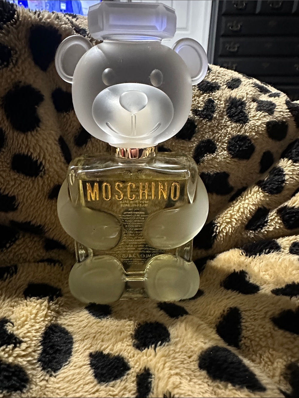 Moschino Frosted Clear Teddy Bear Bottle with Gold Logo
